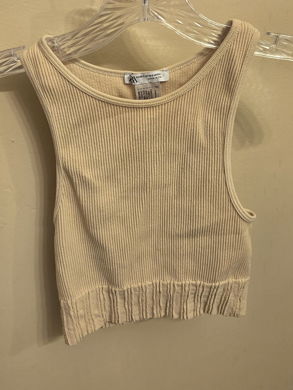 Zara Cream Ribbed Crop Tank Top